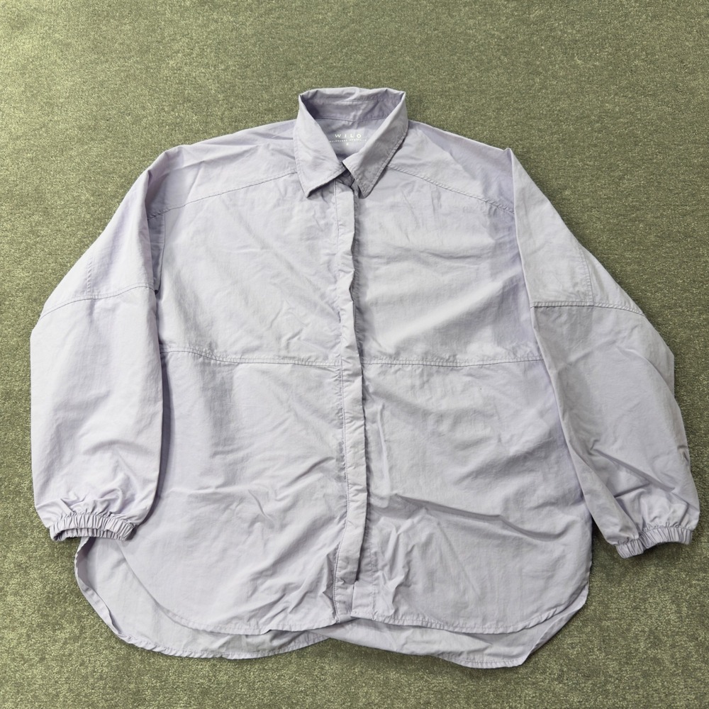 Wilo The Label Nylon Snap Front Shirt Womens S Lavender‎ Oversized Long Sleeve